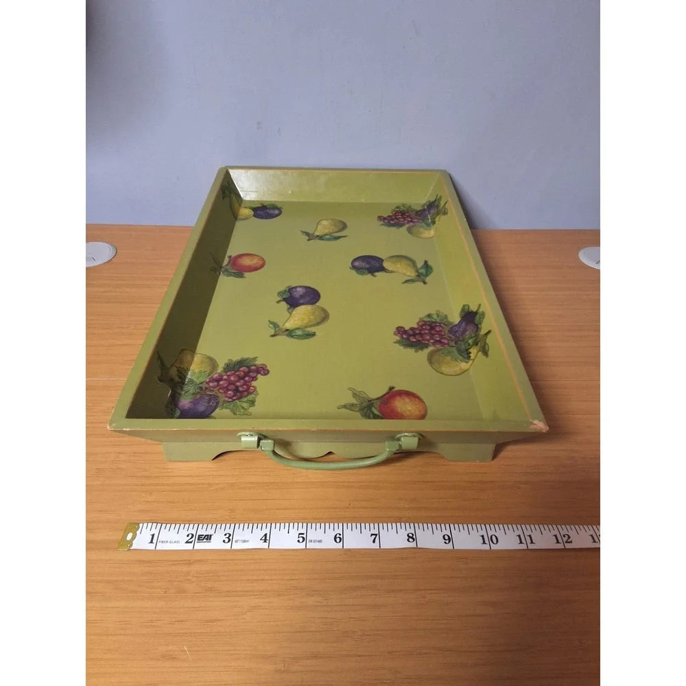 Wooden Serving Display‎ Tray Green With Fruit Motif. 18